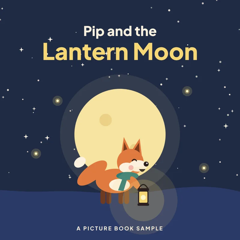 Front cover: Pip and the Lantern Moon — a fox holding a lantern under a full moon