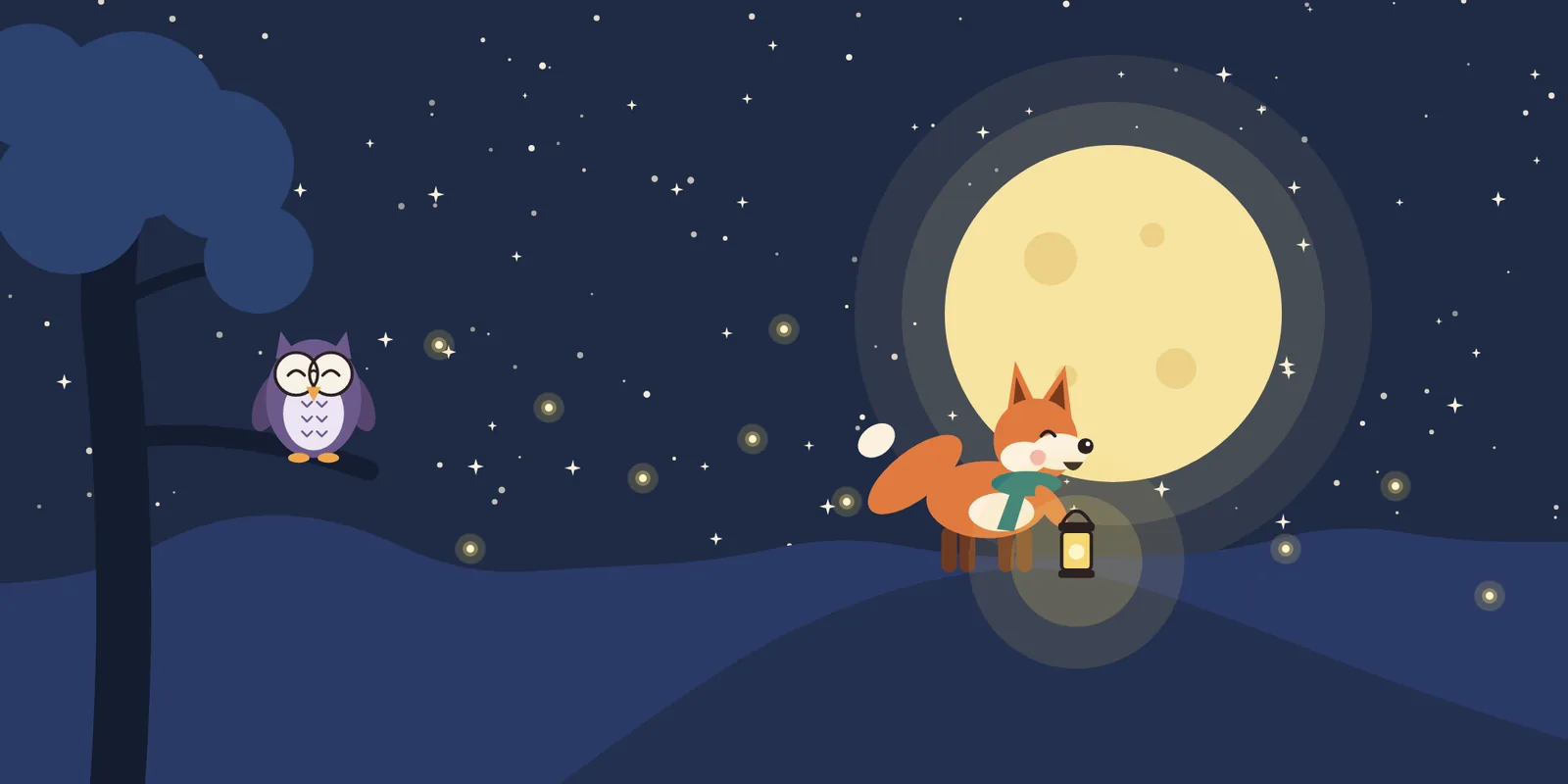 Pip holding his lantern on a hilltop as the full moon rises